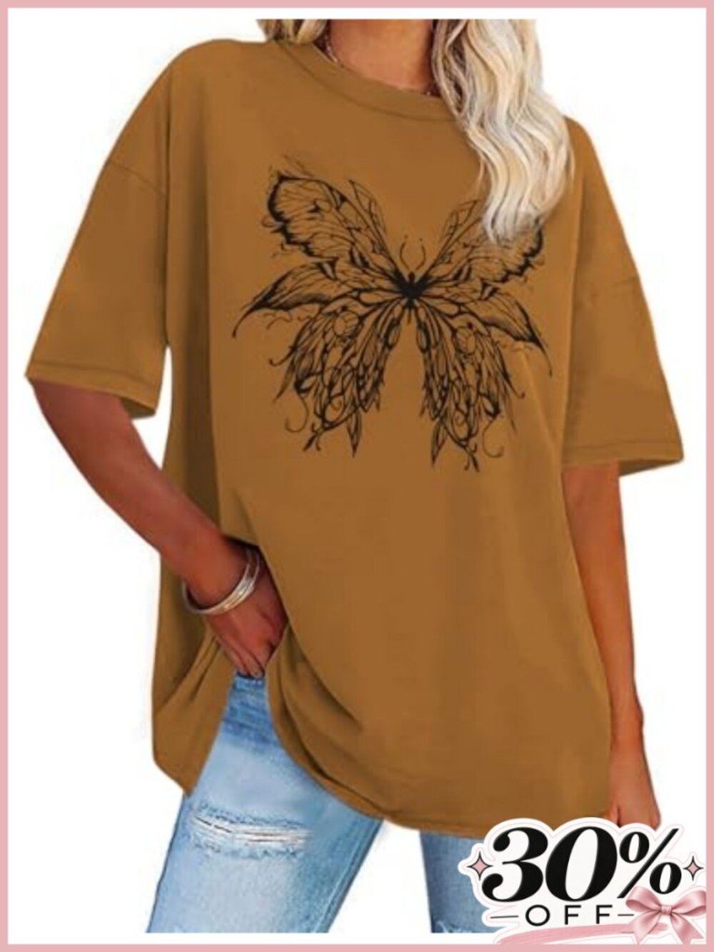 Oversized Graphic Butterfly Tee Summer Casual Short Sleeve Crew Neck Top